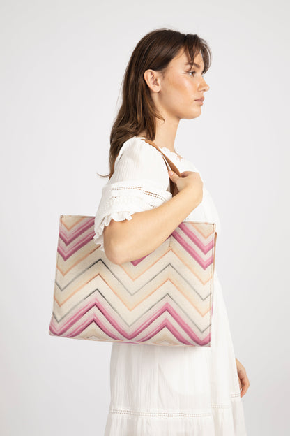 Dam Elegant Canvas Tote Väska med Läderremmar och Blixtlåsficka