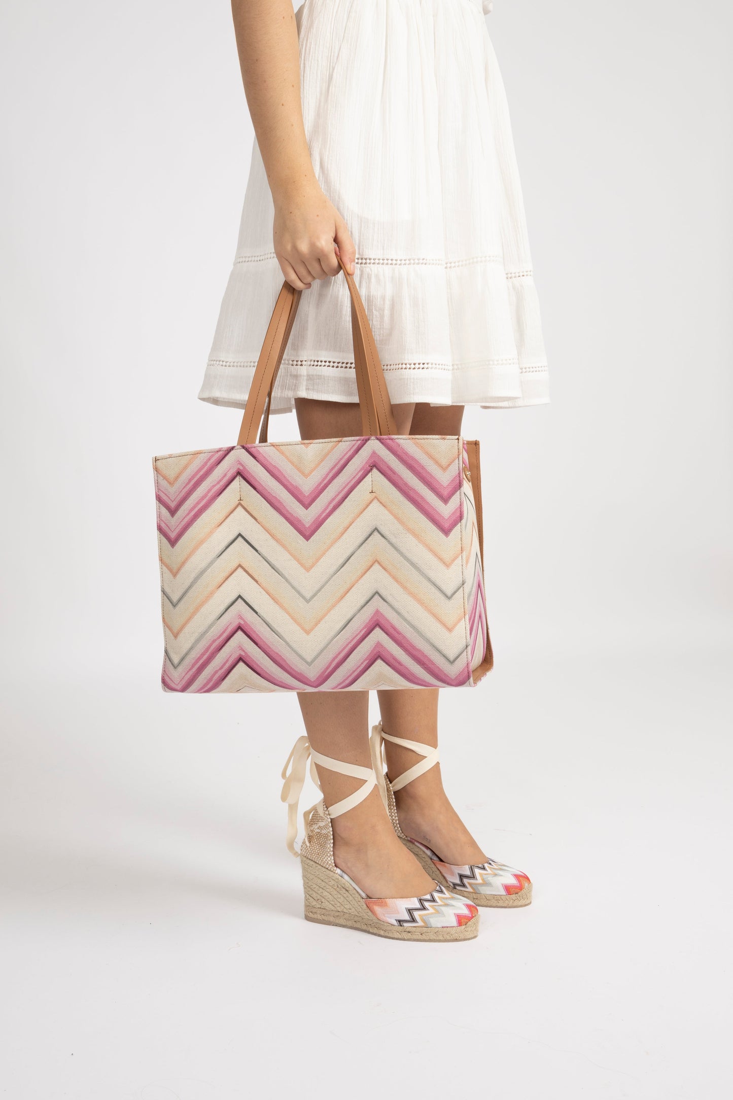 Dam Elegant Canvas Tote Väska med Läderremmar och Blixtlåsficka