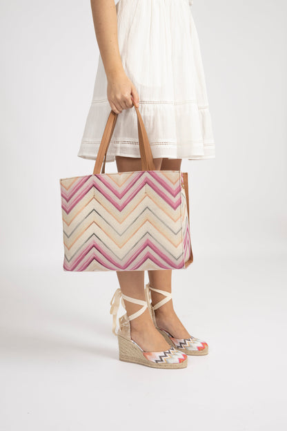 Dam Elegant Canvas Tote Väska med Läderremmar och Blixtlåsficka